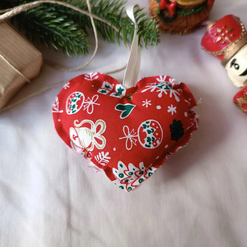 Décoration de Noël en forme de cœur, tissu rouge à imprimé de Noël