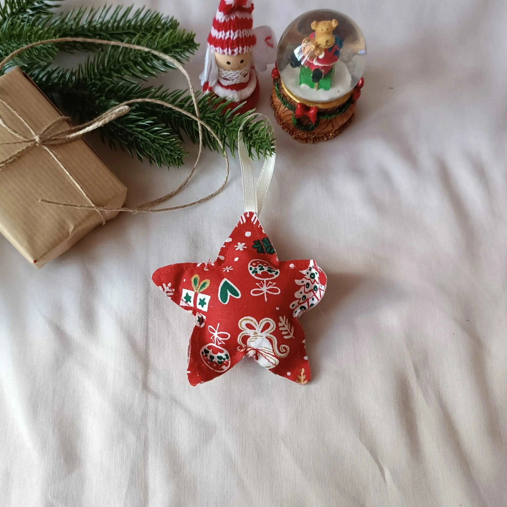 Décoration de Noël en forme d'étoile, tissu rouge à imprimé de Noël