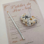 Décoration de Noël en forme de cœur tissu blanc or et argent
