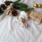 Décoration de Noël en forme de botte tissu blanc or et argent