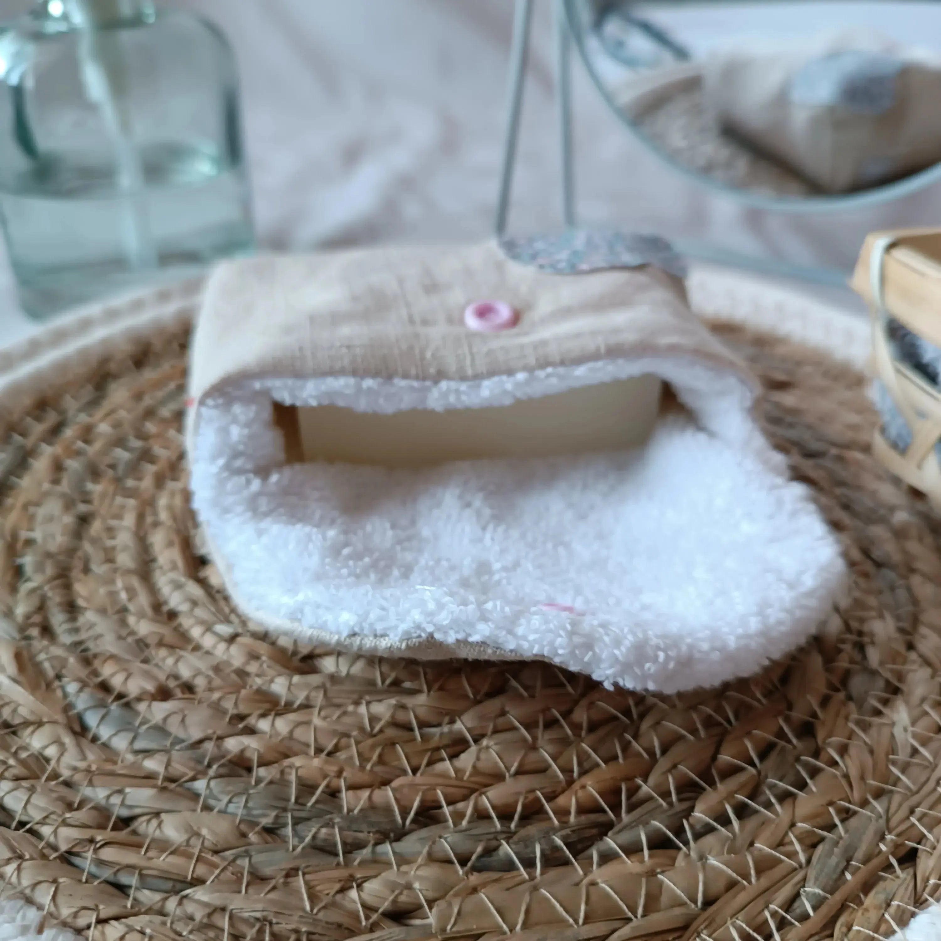 Pochette à savon / pochette de transport à savon / étui à savon / pochette à savon tissu éponge / étui à savon éponge / accessoire zéro déchet / accessoire salle de bain / transporter savon / pochette shampoing solide / étui en tissu pour savon / anti-gaspillage / pochette après-shampoing solide / trousse de toilette