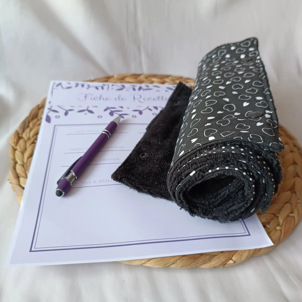 Essuie-tout lavable noir cousu main dans l'atelier en Picardie