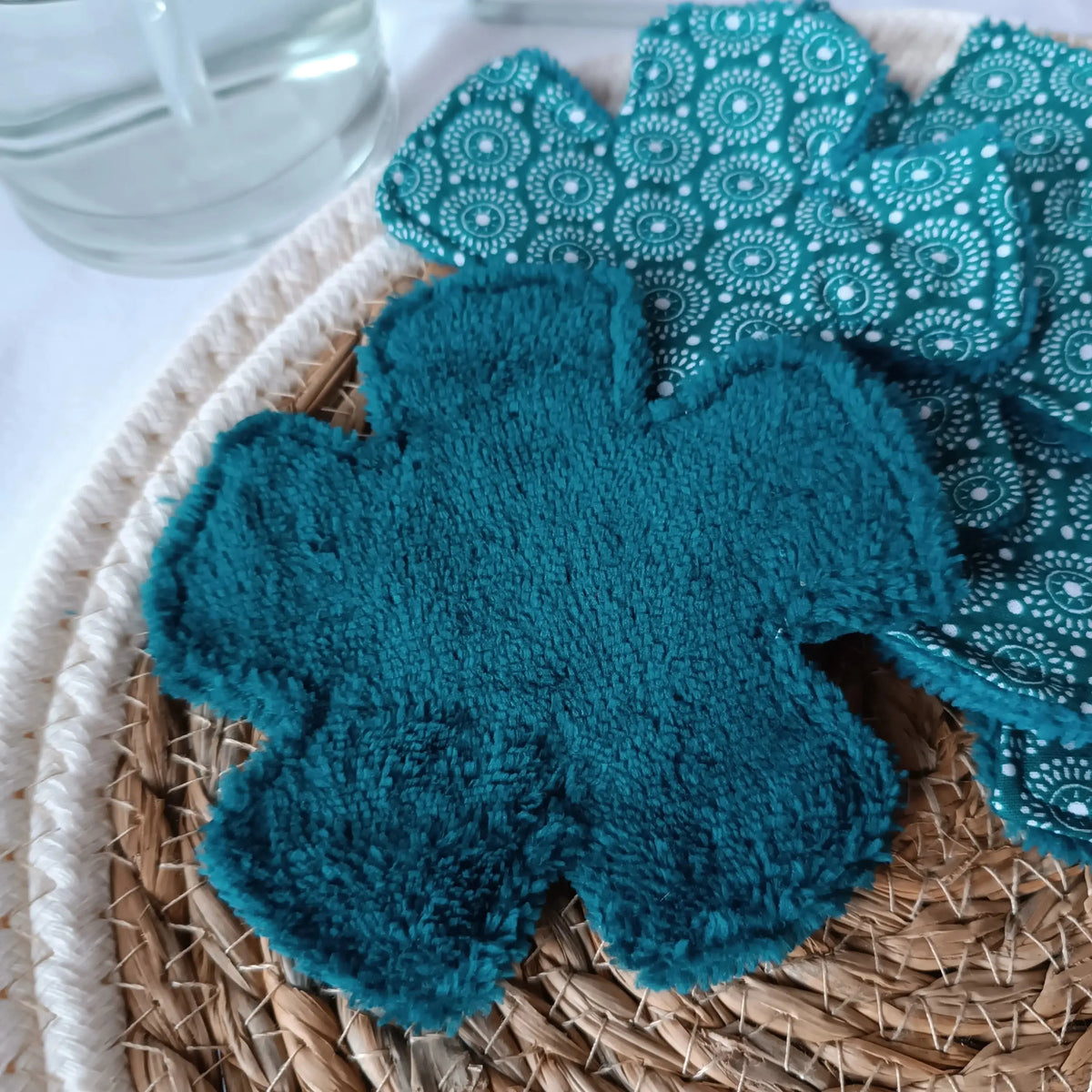 Lot de lingettes fleurs vertes, alternative zéro déchet cousue main