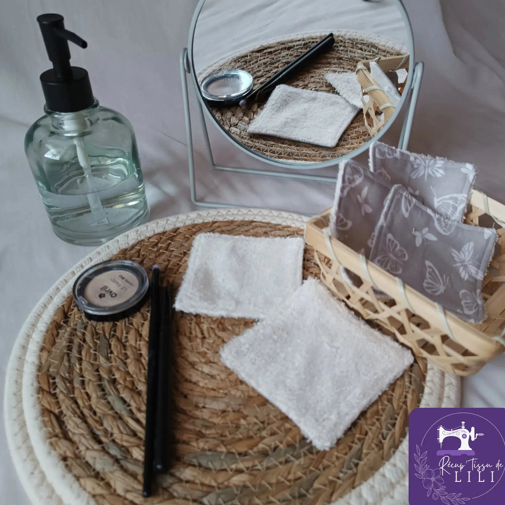 Lot de lingettes démaquillantes réutilisables grises, alternative zéro déchet