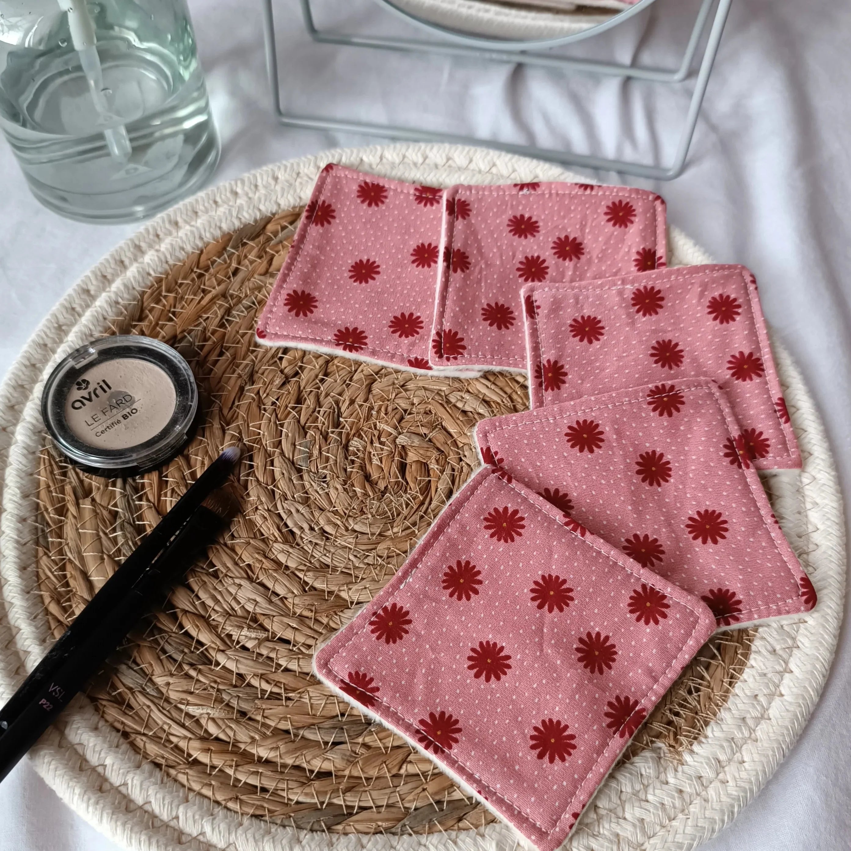 Lot de 5 lingettes démaquillantes lavables roses en molleton de coton