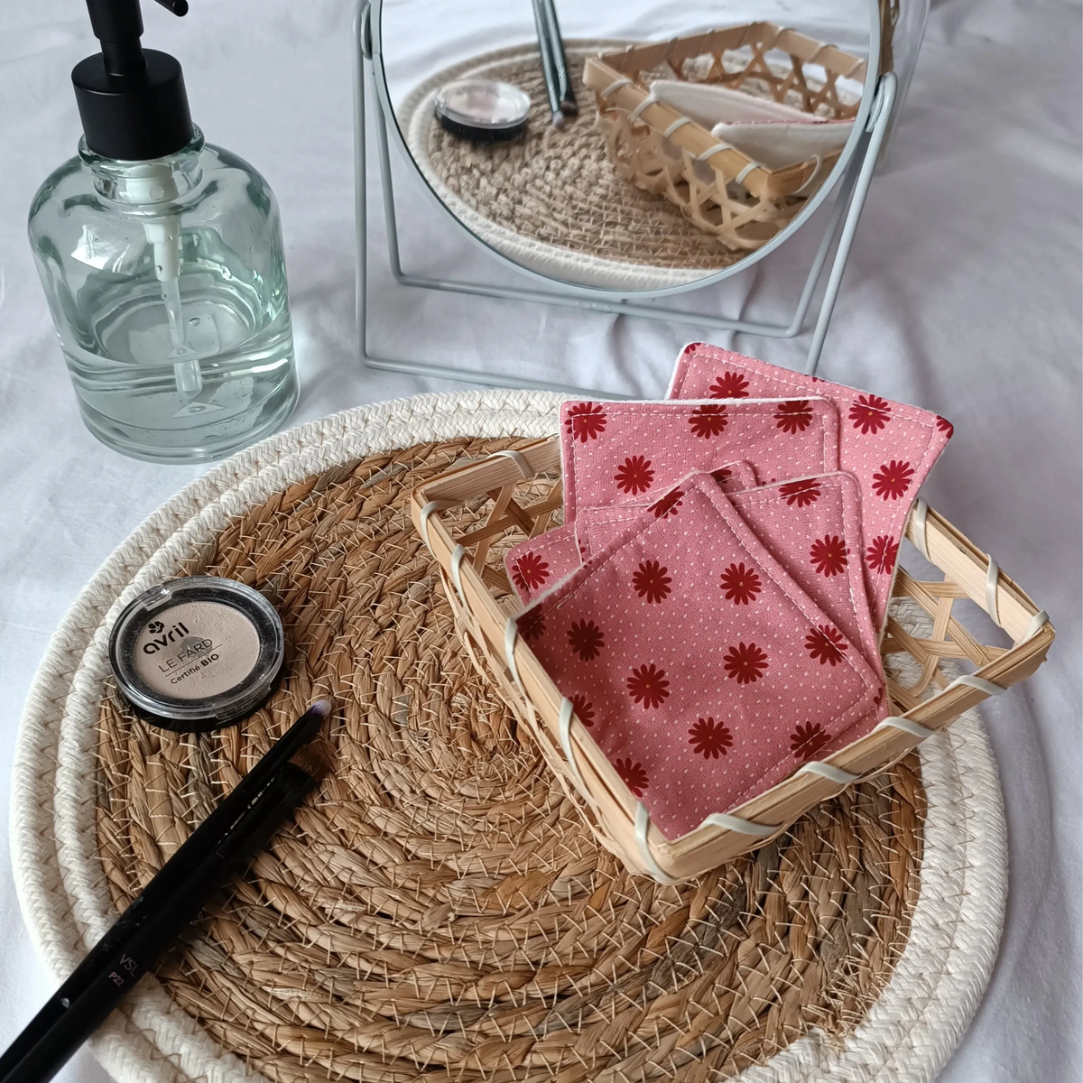 Lot de lingettes démaquillantes réutilisables roses, alternative zéro déchet