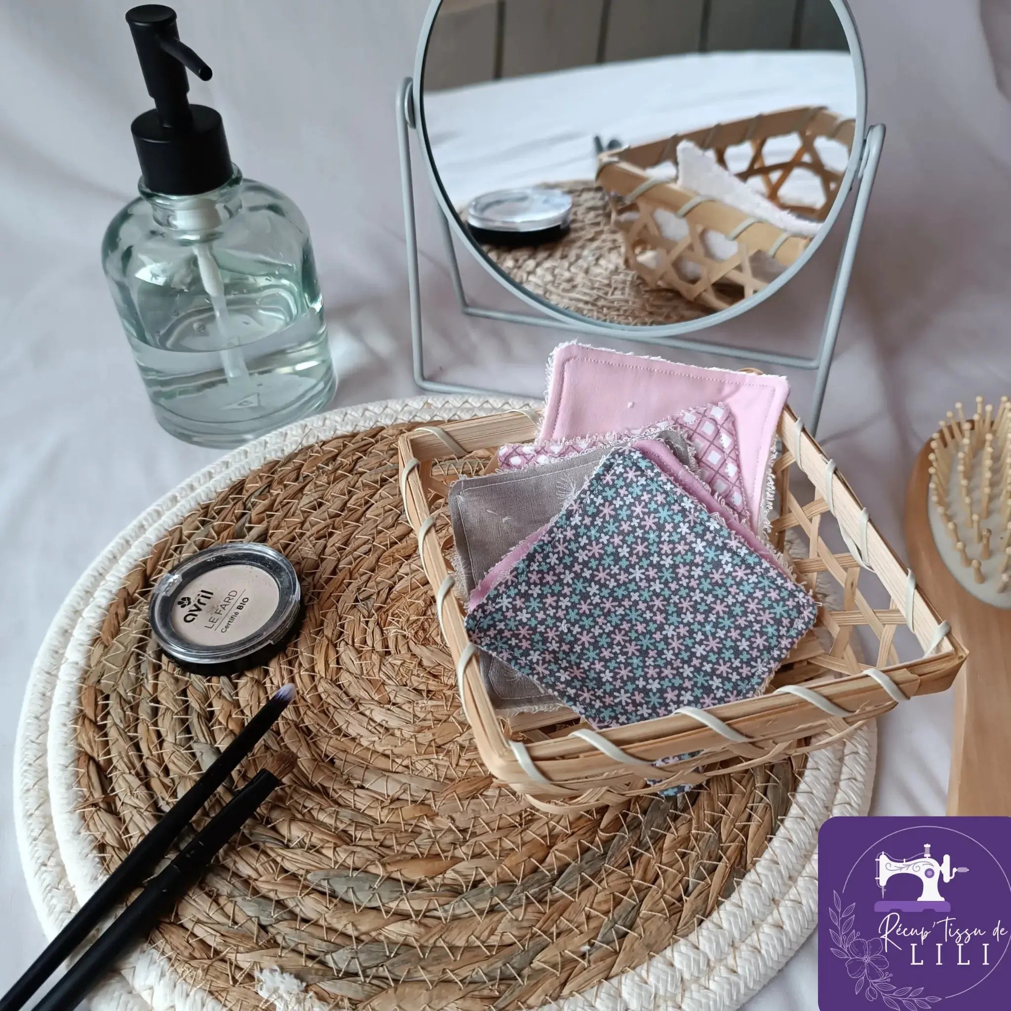 Lot de 5 lingettes démaquillantes lavables roses et grises en éponge de bambou