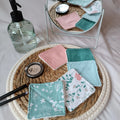 Lot de 5 lingettes démaquillantes lavables vertes et corail en éponge de bambou