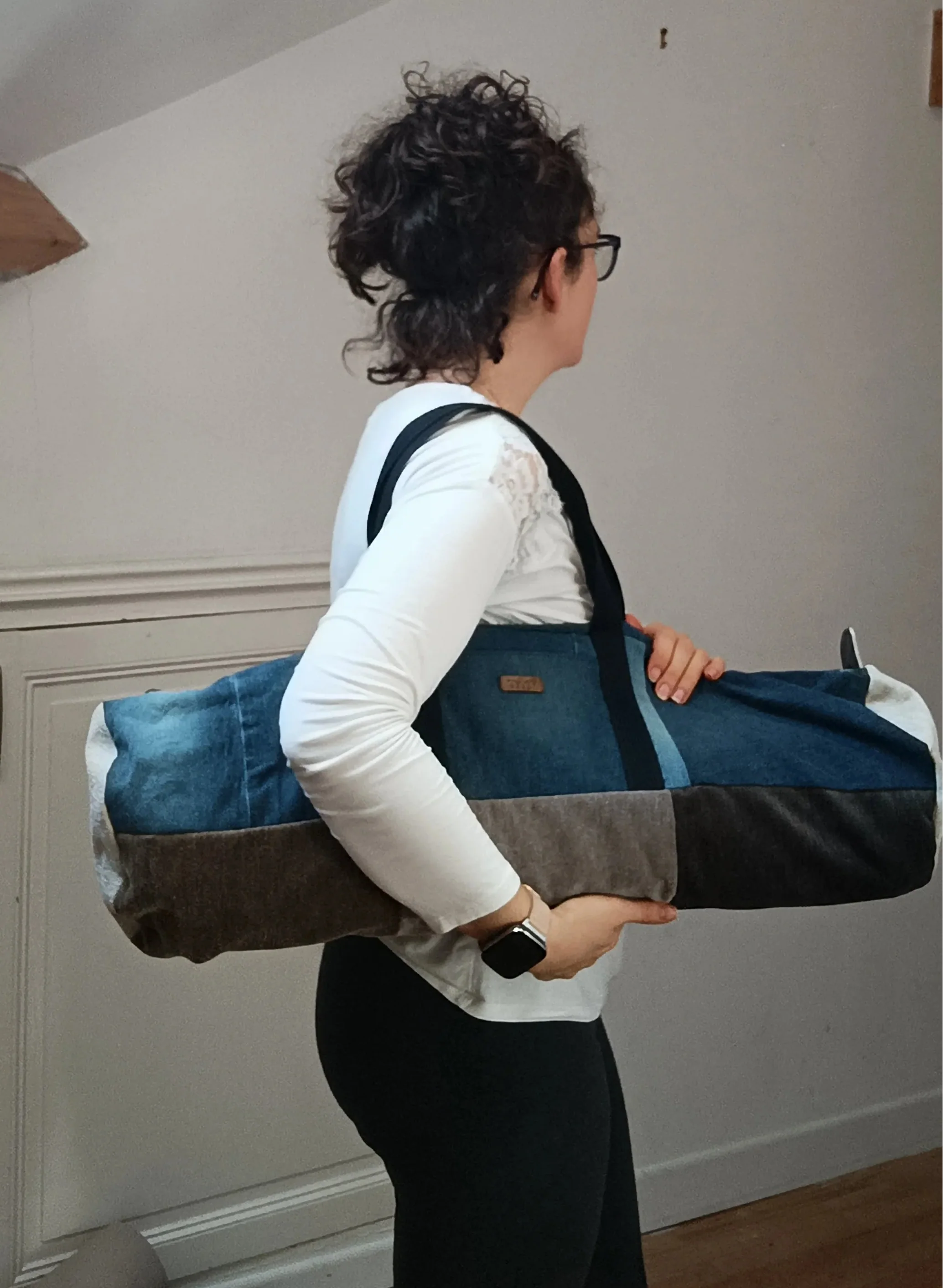 Sac housse tapis de yoga en jeans upcyclé, cousu dans l'atelier en Picardie