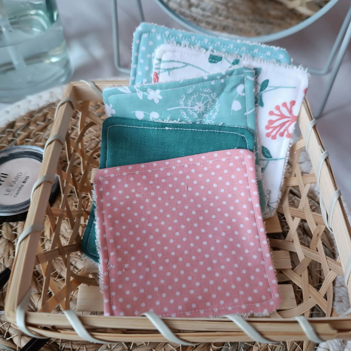 Lot de lingettes démaquillantes réutilisables, alternative zéro déchet fait main